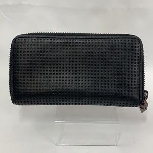 AllSaints Zip Around Texture Wallet - Black Perforated Leather, PO# AS_34970
